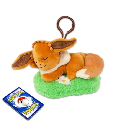 Image of Nintendo Sleeping Eevee Plush Keychain Set Bundle with Pokemon Plus Cards Keychains for Backpack, Plush, Bag