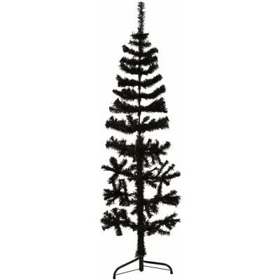 Image of vidaXL Slim Artificial Half Christmas Tree with Stand Black 150 cm