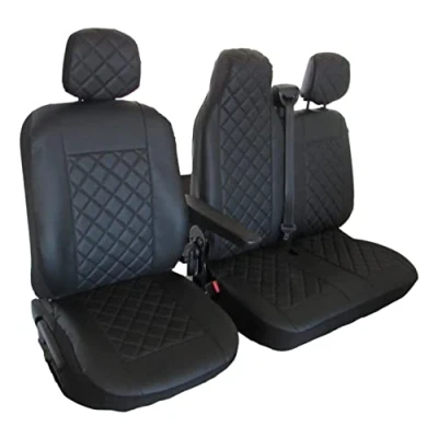 Image of Texmar FRONT Seat Covers 2+1 Designed to fit Renault Master after 2011 2020+ ALL BLACK Eco Leather RIGHT Hand Drive