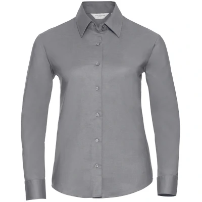 Image of Russell Athletic Collection Ladies/Womens Long Sleeve Easy Care Oxford Shirt (Silver) Size 5XL