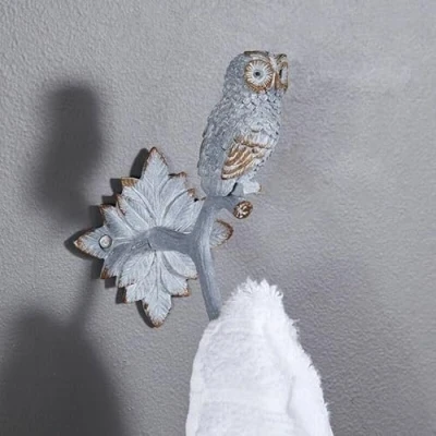 Image of Fyne Finds Rustic Metal Owl Coat Wall Hook Leads Scarf Keys Hanger Mystic Bird