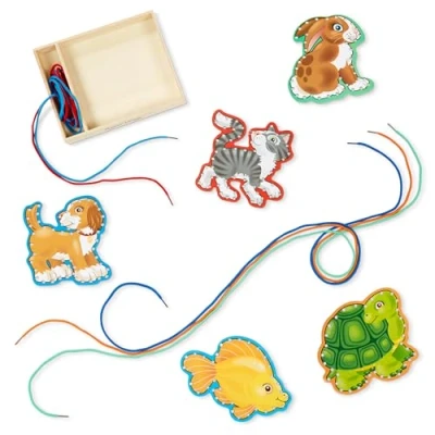 Image of Melissa &amp; Doug Wooden Panels Laces Pets Developmental Toy Lacing Activities 3+ Gift for Boy or Girl