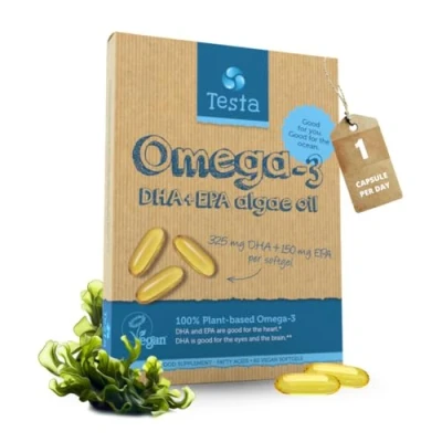 Image of Vegan Omega 3 Supplement High Strength 325mg DHA + 150mg EPA per Capsule 1 a Day Supports Heart, Brain, Joint Health Plant Based from Algae Oil 2 Months Supply