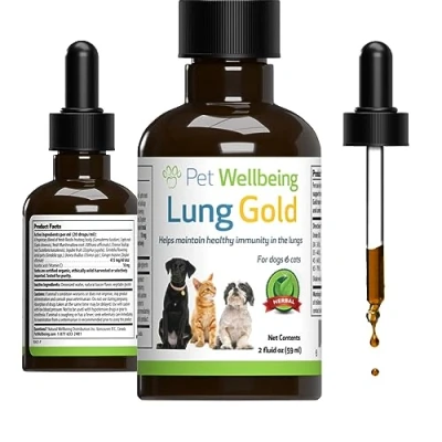 Image of Pet Wellbeing Lung Gold for Dogs Immune Support, Lower Respiratory Health, Open Airways, Normal Breathing, Reishi, Coptis Veterinarian Formulated Herbal Supplement 2 oz (59 ml)