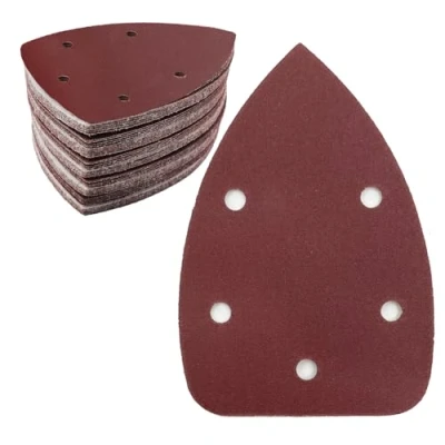 Image of Pack of 50 Sandpaper Triangle Sanders, 240 Grit 5 Hole Sanding Pads Velcro Delta Sanders Sheets for 140 x 100 mm