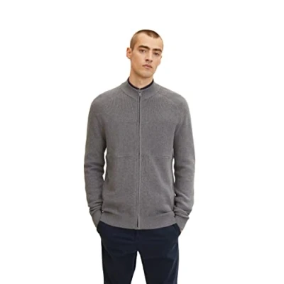 Image of TOM TAILOR Men&#039;s Cardigan with Stand up Collar 1032291, 12075 Stormy Gray Melange, XL