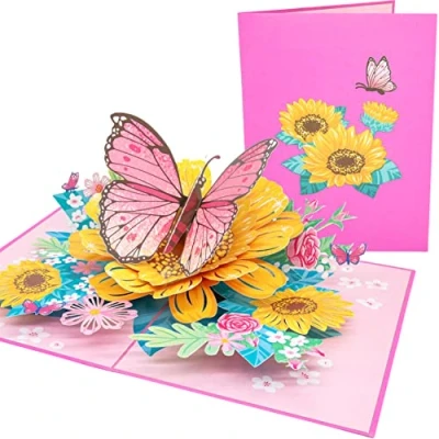 Image of PopLife Beautiful Day Butterfly and Colorful Flowers 3D Pop Up Card Mother&#039;s Greeting Card, Anniversary, Valentine&#039;s Day, Birthday, Thank You For Mom, Daughter, Wife, Sister, Grandma, Stepmom