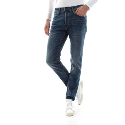 Image of JACK &amp; JONES Men&#039;s Denim Tim Straight Leg Slim Fit Flat Front Original, Colours:Dark Blue 2, Pant Size:29W / 30L