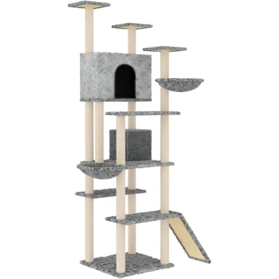 Image of vidaXL Cat Tree with Sisal Scratching Posts Light Grey 191 cm