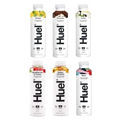 Image of Huel 500ml Variety Pack Ready To Drink Nutritionally Complete Meal Flavours Inc. Chocolate, Vanilla, Banana, Berry, Salted Caramel, Strawberries &amp; Cream (Pack of 6)