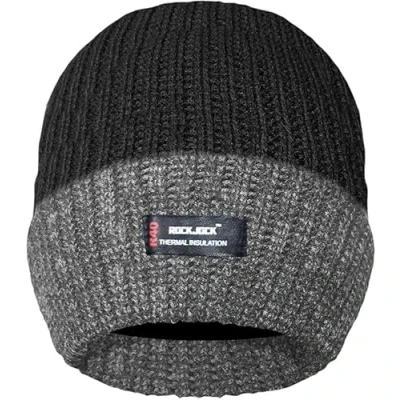 Image of Tomsey Thermal Winter Hat Thinsulate LED Beanie Bobble Hat, Hi Vis, Rechargable or Battery Running Chunky Fleece, Unisex Warm Christmas (Chunky Black &amp; Grey Hat)