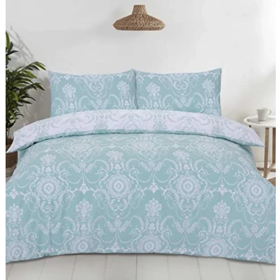 Image of Night Comfort Percale Duvet Cover Set with Pillowcase Damask Baroque Luxury Cotton Blend Reversible Bed Quilt and Pillow (Soft Duck, Single)