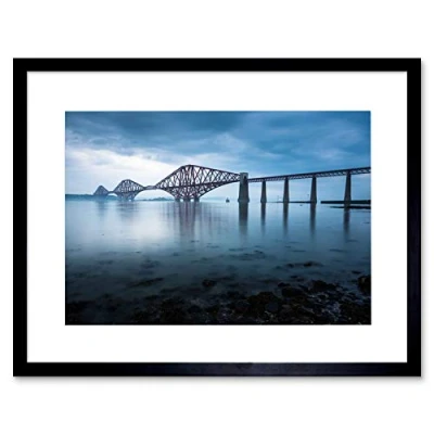 Image of Wee Blue Coo PHOTOGRAPH LANDMARK FORTH BRIDGE MISTY EDINBURGH SCOTLAND FRAMED PRINT B12X13663