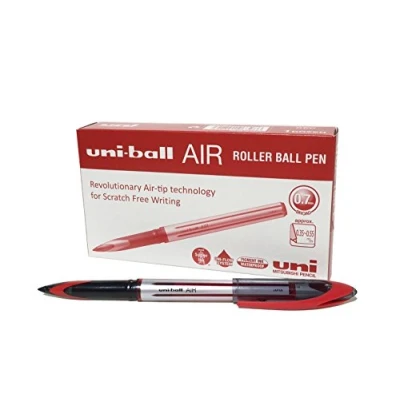 Image of Uni ball UB 188 L Rollerball Pens. Premium 0.7mm Medium Nib for Super Smooth Handwriting. Writes Like a Fountain Pen. Fade and Water Resistant Liquid Ink. Box of 12 Red Ballpoint Pens
