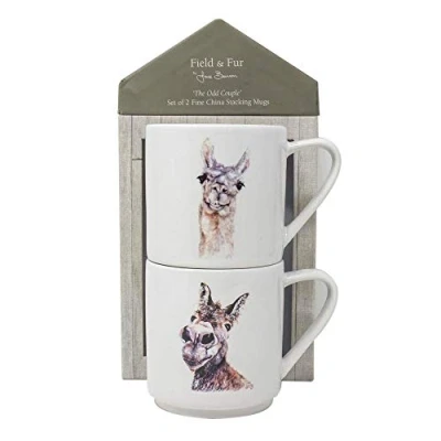 Image of Jane Bannon Stacking Mugs Set of 2 in Presentation Gift Box (Odd Couple Design) Fine Bone China Official Merchandise
