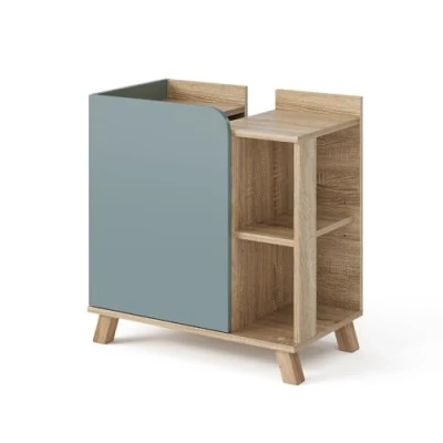 Image of Vicco Vanity unit for washbasin Karen, Sonoma/Blue Grey, 60 x 65 cm with door and open compartments