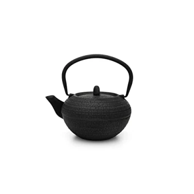 Image of Black Round Cast Iron Asia Teapot 1.2 litres Including Filter Sieve for Preparation of Loose Tea