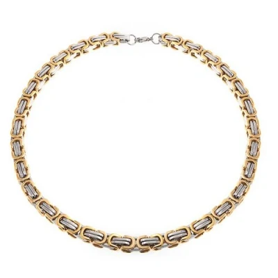 Image of Mechanic Byzantine Biker Jewelry Urban Double Link Flexible Heavy Chain Necklace Men Teen Gold Silver Two Tone Stainless Steel 20 Inch