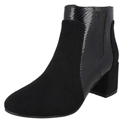 Image of Spot On Ladies Chunky Heel Ankle Boots F51138 Black Synthetic UK Size 6 EU 39 US 8