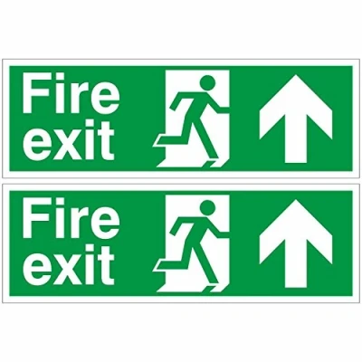 Image of Pack of 2 Fire Exit Arrow Up Signs 300mm x 100mm Self Adhesive