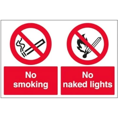 Image of V Safety No Smoking/No Naked Light 800x600mm Class RA1 Reflective 3mm Aluminium Composite With Anti Graffiti Coating &amp; Fixing Channel Sign