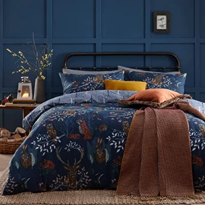 Image of furn. Duvet Cover Set with Forest Animals and Plants Motif, 140 x 200/80 80 cm