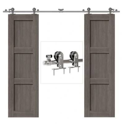 Image of CCJH 8FT/243cm Stainless Steel Sliding Barn Door Hardware Kit Modern Style Track System,Double Wooden