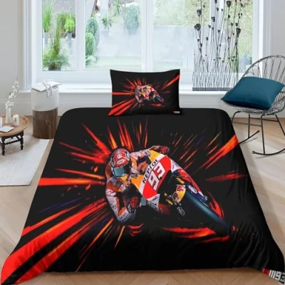 Image of epivo Motogp 3D Motocross Print Duvet Cover Set Bedding Sets with Hidden Zipper Closure,Microfiber Polyester Comforter Quilt For Teen Boys 3PCs