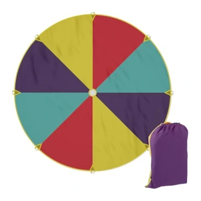 Image of Relaxdays Rainbow Swing Cloth, for Kids, Ø 350 cm, 8 Handles, Bag, Outdoor Play, Garden, Cooperative Game, Colourful, Polyester