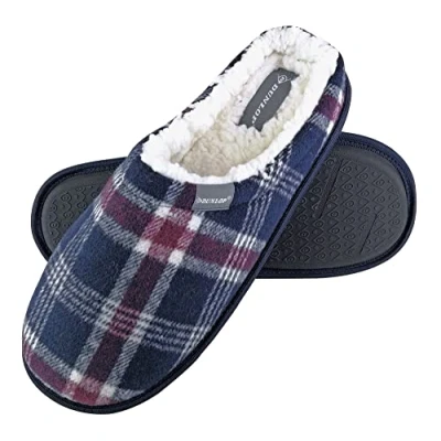 Image of DUNLOP Mens Warm Plush Fleece Lined Slip On Mule Checked Plaid House Slippers (10 UK, 7179 Navy)