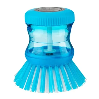 Image of Homeshopa Soap Dispensing Palm Brush, Built In Refillable Dish Washing Up Scourer Kitchen Scrubber Brush for Pot Pan Sink Multifunctional Cleaning (Blue)
