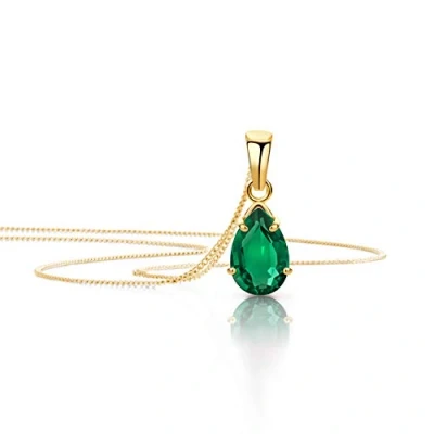 Image of Orovi Jewelry Women Necklace with Drop Pendant Gemstone/Birthstone Emerald in Green Chain Yellow Gold 9 Carat / 375 Gold, Length 45 cm