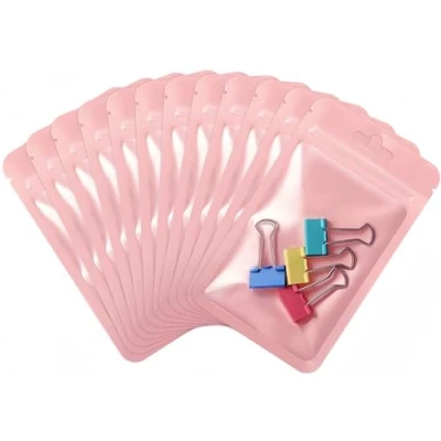Image of Rimiko 100pcs Clear Ziplock Bags, Resealable Sample Small Plastic Bag with Hanging Hole, Reusable Zip Pouches for Packaging, Retail, Food and Items Storage (Pink, 4.1&quot;x 5.9&quot;)