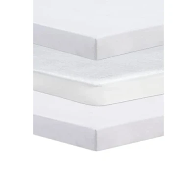 Image of Next To Me Compatible Crib 3 Pack (83 85 x 50 51 cm) 2 100% Pure Cotton Fitted Sheets &amp; 1 Waterproof Mattress Protector with 150 GSM Terry Fabric (Silver)