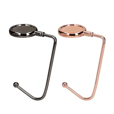 Image of kwmobile Purse Hooks for Table Set of 2 Metal Handbag Hook Holder Hand Bag Hanger Tables, Desks, Black/Copper