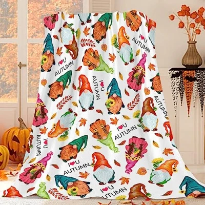 Image of JOOCAR Autumn Gnome Throw Blanket Fall Leaves Decor Cute with Sunflower Cozy Soft Lightweight Flannel Plush Blankets for Bed Couch Living Room Sofa Chair,50x60 Inch