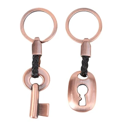Image of 1 Pair Auto Car Keychain Key Ring Lock Leather Keyring for Valentine (Red Bronze)