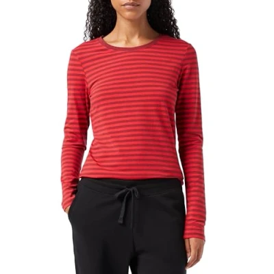 Image of Amazon Essentials Women&#039;s Classic Fit Long Sleeve Crewneck T Shirt (Available in Plus Size), Burgundy Red Stripes, XXL