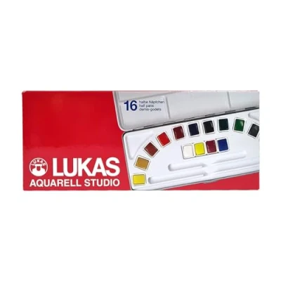 Image of LUKAS Studio Aquarell Set, 16 x Half Pans in Assorted Colours, Ideal for Entry Level Professional &amp; Student Watercolour Artists