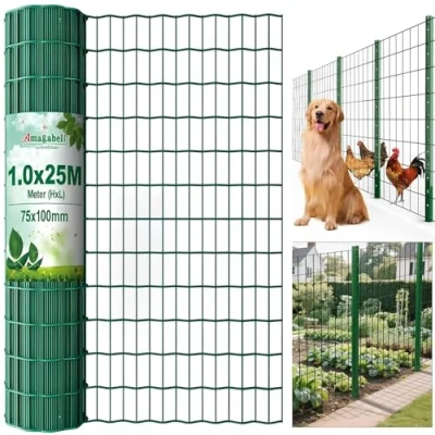 Image of Amagabeli Garden Home 1M x 25M Green Mesh Fencing RAL6005 PVC Coated 100 75mm Size 2.2mm Wire Diameter Galvanized Fence Roll Poultry Netting Chicken Hardware Cloth