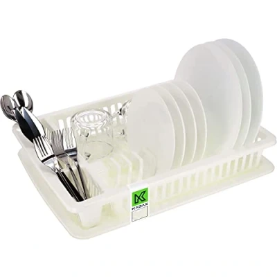 Image of KADAX Dish Drainer, Plastic Drying Rack with Drip Tray, Draining Cutlery Compartments for Kitchen Counter, Sink (Cream)