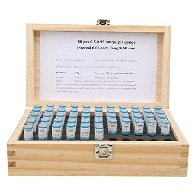Image of 50Pcs Steel Plug Pin Gage Set, 0.5 0.99mm, 58 63HRC,0.001mm Precision, with Wooden Box,for Electronic Boards, Circuit Molds,Pin Gauges Metal Gage,Industrial Tools