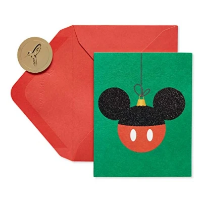 Image of Papyrus Disney Christmas Cards Boxed with Envelopes, Happiest and Merriest, Mickey Mouse Ornament (20 Count)
