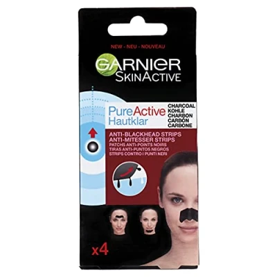 Image of Garnier Pure Active Anti Blackhead Charcoal Nose Strips, Pack Of 4