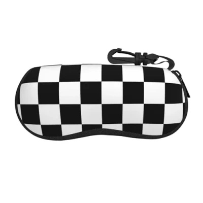 Image of BEEOFICEPENG Glasses Case, Neoprene Portable Sunglasses Case Soft Eyewear Zipper Box, Huge F1 Formula One Black &amp; White Chequered