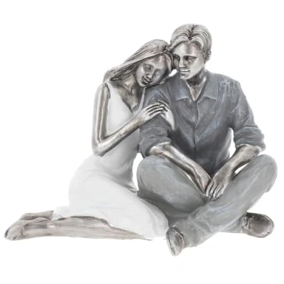 Image of Shudehill Giftware Moonlight Couple Ornament Brushed Silver Metalic Effect Sitting Thinking, Relaxing, Embracing, Kissing and More Poses (Sitting Thinking)