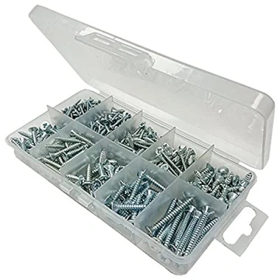 Image of Merriway BH06579 (220 Pcs) Assortment of BZP Pozi CSK Head Self Tapping Screws in a 10 Compartment Carry Case Pack 220 Pieces