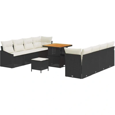 Image of Vidaxl 11 Piece Garden Sofa Set with Cushions Black Poly Rattan Acacia