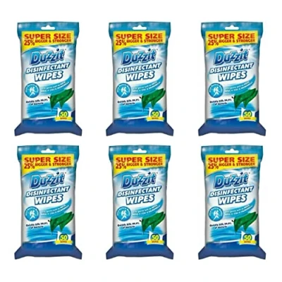 Image of 6 x Duzzit Pack Of 50 Disinfectant Wipes Kills 99.9% Germs