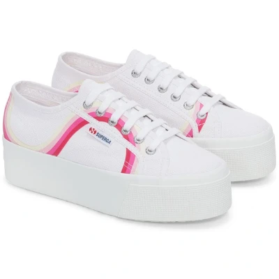 Image of Superga White/Shaded Blue 2790 Round Stripes Trainers Shoes for Female 37.5